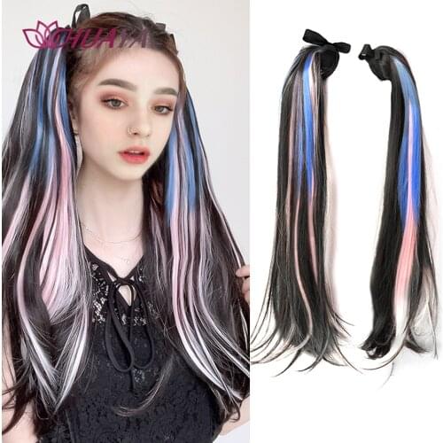 HUAYA Colorful Drawstring Long Straight Ponytail Clip In Hair Extensions Synthetic Natural Fake Hair Pieces For Women
