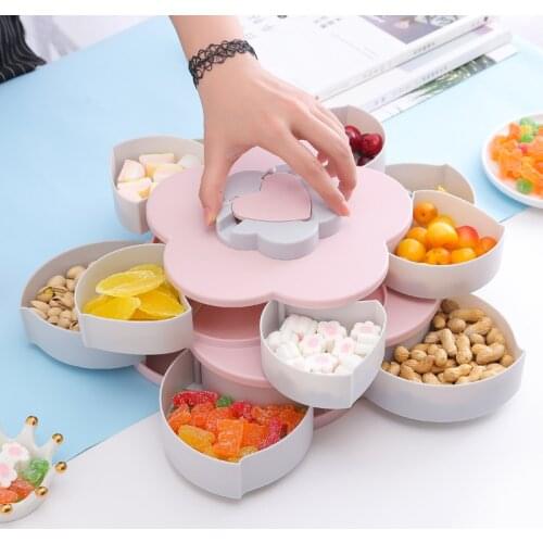 Creative Double Layer Rotating Fruit Plate Modern and Simple Petal Shaped Dried Tray Snack Storage Household Products