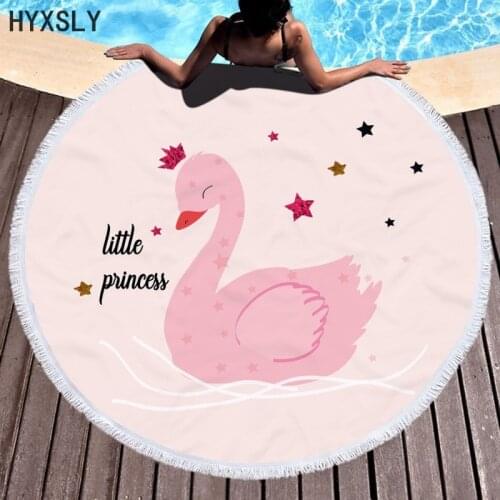 3D Pink Flamingo Beach Towel Little Princess Round Beach Towels for Adult Kids Bath Shower Wrap Yoga Mat Table Clothes Tapestry