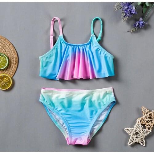 Girls' Flounce Ruffle Top Bikini Swimsuit Set 2020 Children 2-Pieces Bathing Suits Summer Beachwear Girls Swimwear