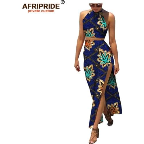 African style summer 2 pieces shorts set for women AFRIPRIDE sleeveless ruffles top+Ankle-Length skirt women set A1926004