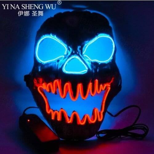Halloween Skeleton Mask LED Glowing Scary Mask Light Up Festival Cosplay Horror Costume Supplies Party Mask Mardi Gras Props