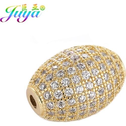 Juya Micro Pave Zircon Metal Oval Beads For Women Men Handmade Fashion Needlework Beading Jewelry Making