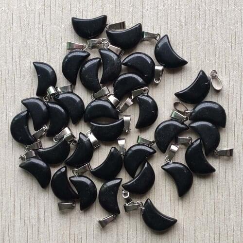 Fashion good quality natural black Obsidian Stone moon shape charm pendants for DIY jewelry making Wholesale 50pcs free shipping