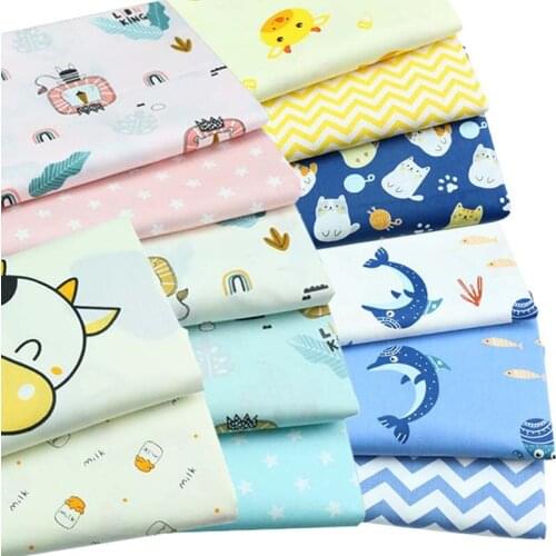 Cartoon Dolphin Sea World Cow Cattle Lion Cat 100% Cotton Twill Fabrics For Kids Handwork Sheet Quilt Patchwork Clothes Craft