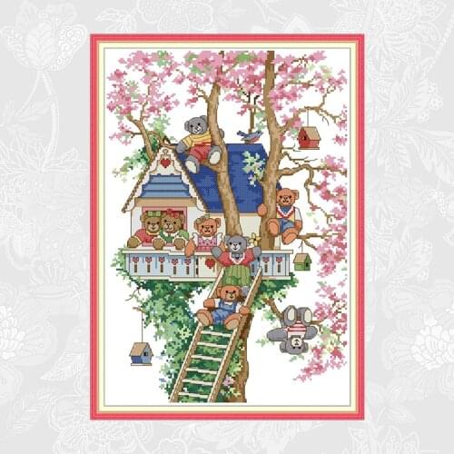 Bears tree house Counted Cross Stitch kits 14ct 11ct Embroidery Thread Sets DIY Handmade Crafts Cross-stitch Needlework