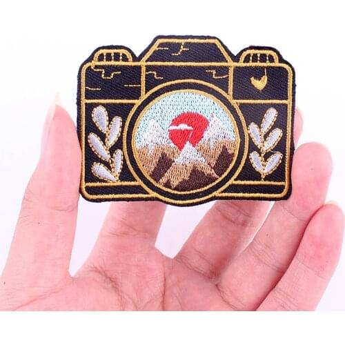 Camera Patches On Clothes Cartoon Cloth Stripe Mountain Applique Sewing Apparel Fabric Accessories Iron On Patches For Clothing
