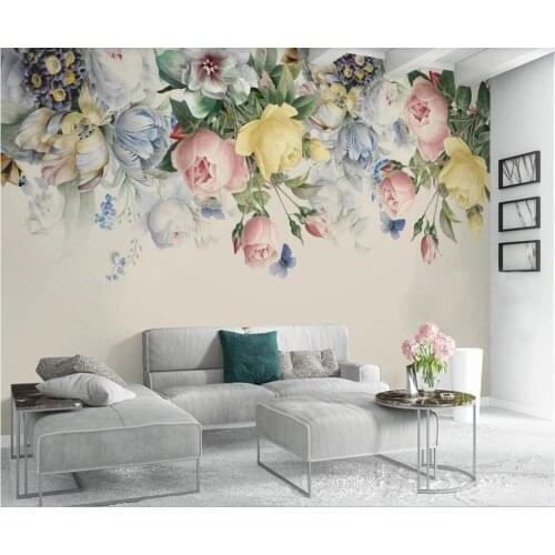 XUE SU Wall covering custom wallpaper home background art design hand-painted retro rose TV background wall