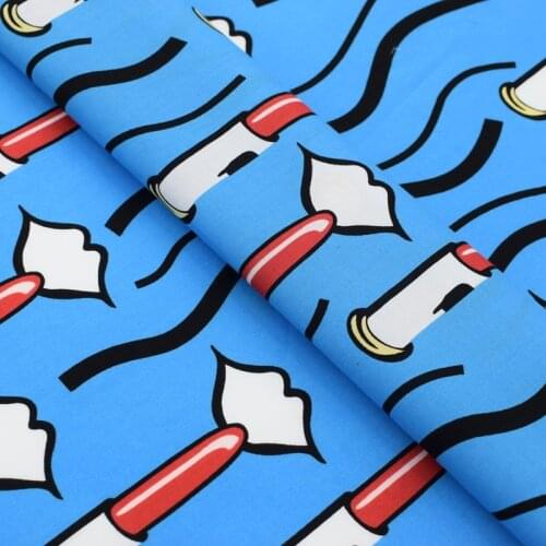 The sky blue bottom waves lipstick reactive dyeing pure cotton fabric for summer dress telas por metros tissu au metre vestidos