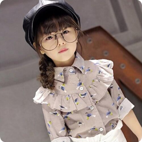 2016 Autumn New Pattern Korean Childrens Garment Girl Joker Shivering Lace Long Sleeve Shirt Fresh Temperament Shirt