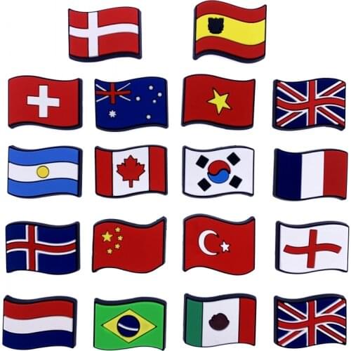 New Arrival 1PCS National Flag Shoes Charms PVC Decoration For Croc Slipper Accessories For Kids X-MAS Party Gifts