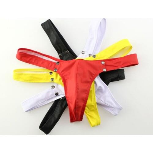 Wholesale Mens Underwear PU Leather Briefs 4pcs/pack Sexy Bulge Pouch Jockstrap Men Low-waist Underpants Faux Leather Thongs