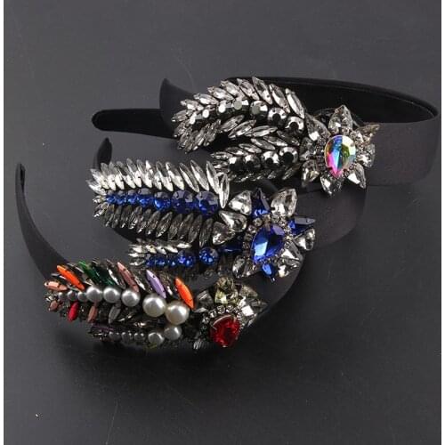 New Fashion Rhinestone Colored Leaf Personality Baroque Headband Ladies Party Catwalk Travel Gift Hair Accessories 841