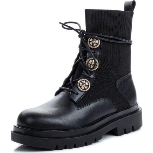 RASMEUP Genuine Leather Womens Ankle Boots 2020 Winter Warm Boots Fashion Mesh Breathable Women Shoes Ladies Trainers Footwear