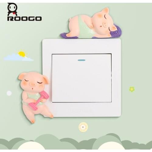 Roogo 3D Wall Switch Stickers Decorations For Home Cute Animals Little Pig Living Room Childrens Room Cartoon Accessories