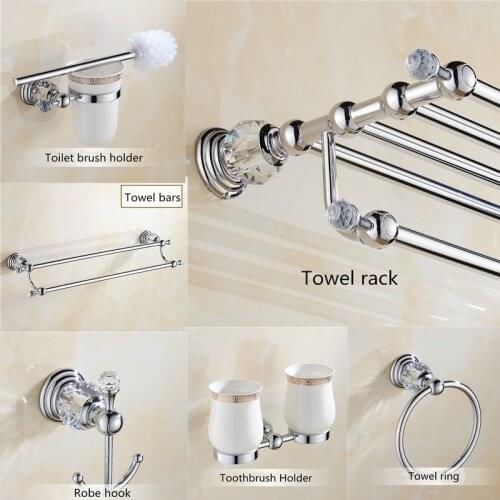 Luxury Crystal Bathroom Accessories Set Ceramic Toilet Brush Holder Wall Mounted Paper Holder Bathroom Shelf silver Corner Shelf