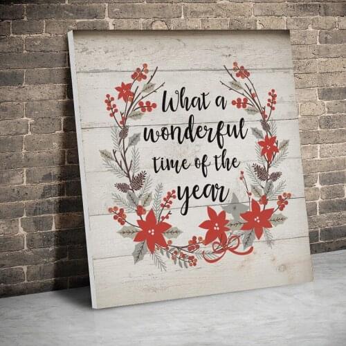 Framed What a Wonderful Time Christmas Posters Canvas Paintings Wall Art Canvas Prints Pictures Kids Room Home Wood Inner Frame