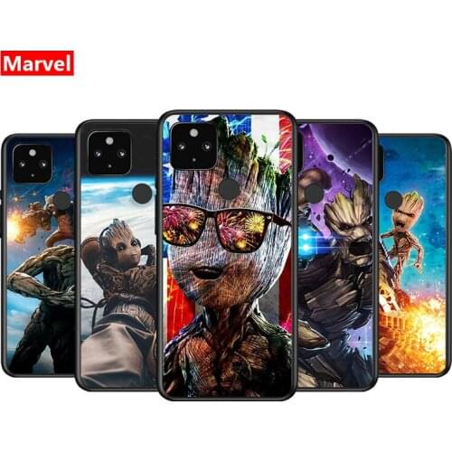 Marvel Avengers Super Hero Groot For Google Pixel 5 4A 5G 4 XL Soft Shell TPU Silicone Black Cover Phone Case