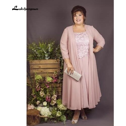 New Arrivals Chiffon Mother Of The Bride Dresses Plus Size Two Pieces With Jacket Elegant Lace Evening Dress Wedding Party Dress