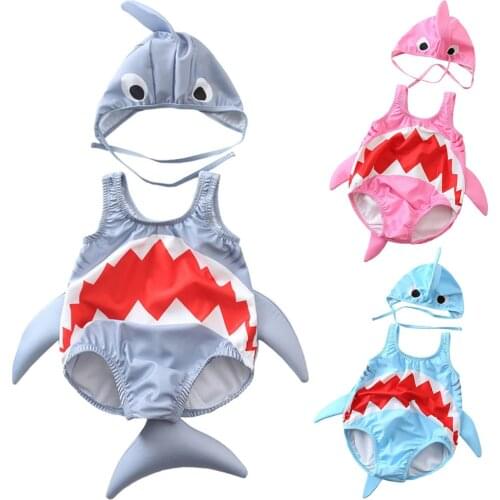 2019 Cartoon Shark One Piece Swimsuit Children Patchwork Swimwear Kid Baby Bathing Suit Toddler Beachwear Maillot De Bain Femme