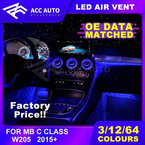 LED Front Air Vent Outlet Ambient Light Illuminated for C Class W205 Year 2015+ 3/12/64 Colors Car Interior Accessory