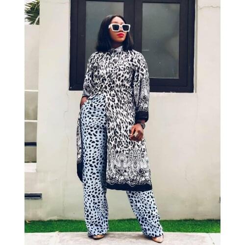 Tilapia 2021 fashion new elegant women summer two pieces suit white leopard loose african outfit set