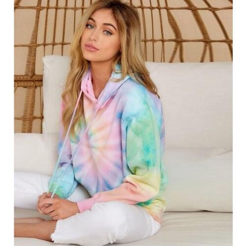 Womens Hooded Sweatshirts Fashion Long Sleeved Tie-dye Color Print Casual Loose Sports Sweatshirts for Girls and Ladies Clothes