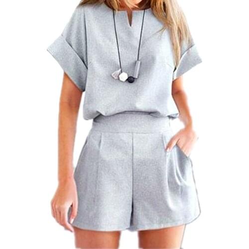 2018 Women Summer Style Casual Cotton Flax Top Female Shirt Pure Color Office Female Suit Suit Womens Clothing Short Hot Sets