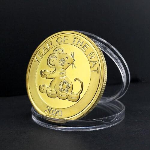 2020 Year of the Rat Chinese Good Luck Animal Gold Commemorative Coin Blessing Wishing Souvenirs Happy New Year Gifts Collection