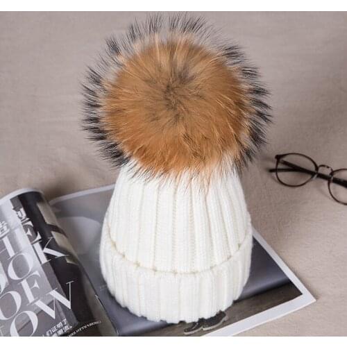 ZWF213 Faux Fur Pompom Hat Winter kid Hats Skullies Beanies Child Warm Caps Elasticity Knit Beanie Hats Children Pom Pom Hats Gi