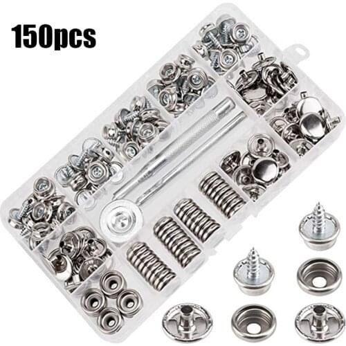 150 PCS Canvas Snap Kit Tool Metal Screws Snaps Marine Grade 3/8 Inch Socket Stainless Steel Boat Canvas Snaps With 2 Pcs Settin