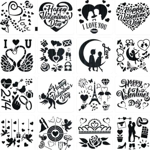 16Pack Happy Valentines Day Stencils Templates Set for Plastic Reusable Crafting Wedding Valentines Day Wedding