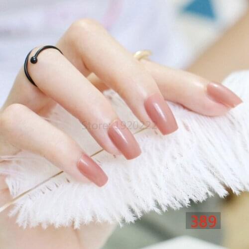 2020 24pcs Explosion models fashion Long section Square head candy false nails brown M 389