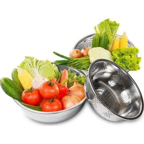 3PCS/LOT S/Steel Rice Sieve Basin Three Pieces Set Steel Rice Sieve Wash Rice Pots Meters Basin Fruit And Vegetable Bowl KV 103