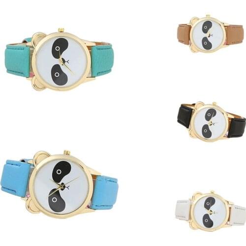 40%HOT Girls Students Fashion Cartoon Panda Dial Faux Leather Analog Quartz Wrist Watch