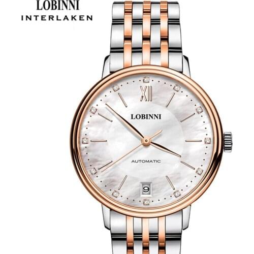 LOBINNI New Fashion Ladies Automatic Mechanical Watch Rose gold Stainless Steel Strap Waterproof Diamond Womens Watch