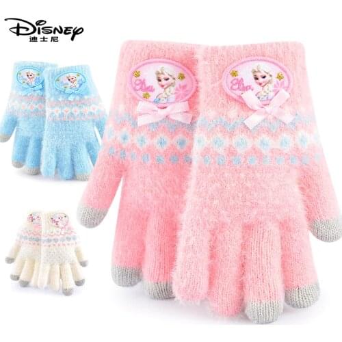 Genuine Disney Children Frozen Cartoon Girls Glove Elsa FULL Fingers Half Finger Winter Keep Warm Pupil 5-10 Years