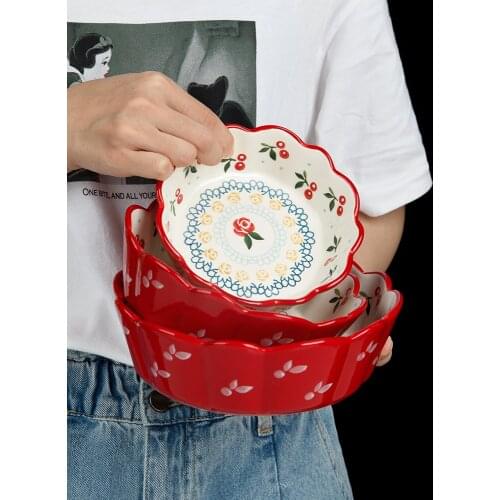 EECAMAIL Cherry Cute Single pudding bowl Souffle Bowl Ceramic Small Bowl Salad Bowl Cereal Bowl Breakfast Bowl Rice Bowl