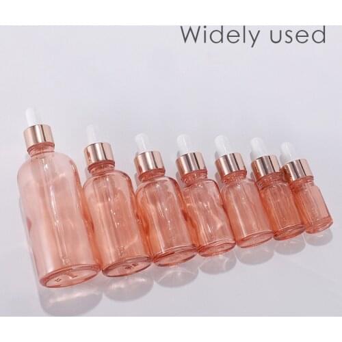 10pcs Pink Glass Bottle 5-100ml Aromatherapy Liquid Dropper Essential Basic Massage Oil Pipette Refillable Bottles Perfume Tubes