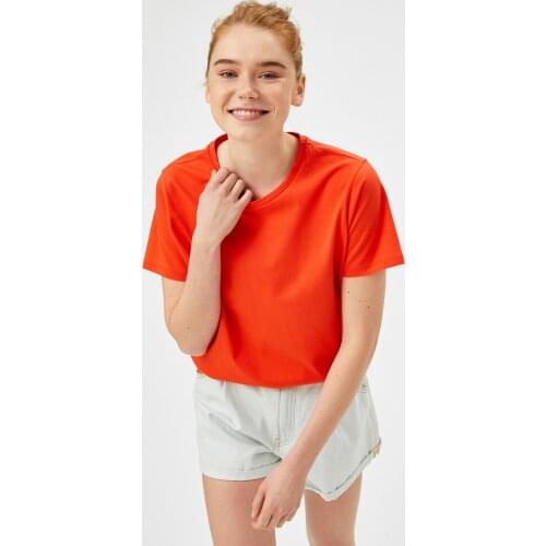 Crew Neck T-Shirt Short Sleeve Orange Basic Cotton Casual Fashion Wear Summer Season Products Casual Sports Street Wear