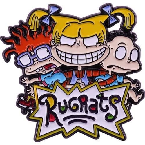 HOSENG Naughty Boy Girl Retro Cartoon Badge Yellow Color Alloy Friends Backpack Brooch Enamel Jewelry Birthday Gift Pin HS_352