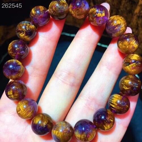 Canada Natural Cacoxenite Auralite 23 Purple Rutilated Quartz Bracelet 11mm Clear Round Beads Bangle Women Men AAAAAA