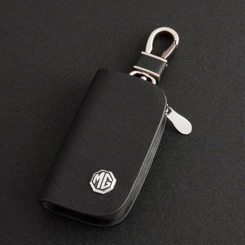 Leather Car Key Case For MG ZS 2021 MG3 MG5 MG6 MG HS Keychain With MG Logo Key Cover Housekeeper Car Accessories