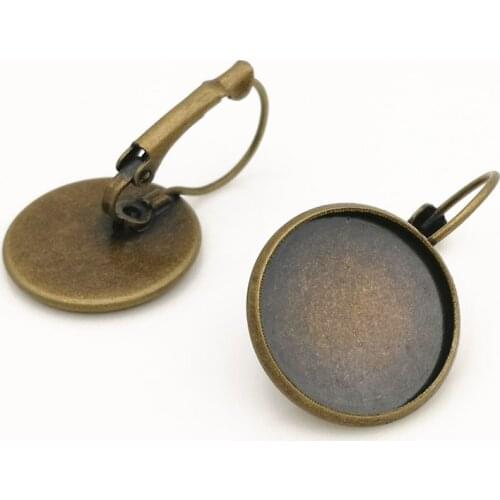 50pcs/lot 10/12/14/16/18/20MM Brass Antique Bronze Round Blank Drop earrings Cameo cabochons base setting accessories