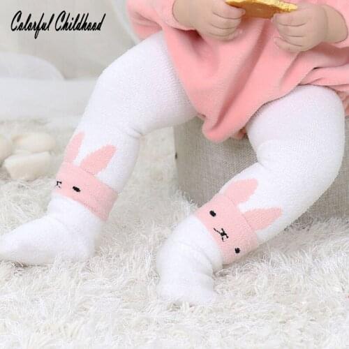 Little girls leggings 2pcs sets toddler kids cartoon bunny legging cute bear fleece thick pants infant baby trousers for 1-5 Y