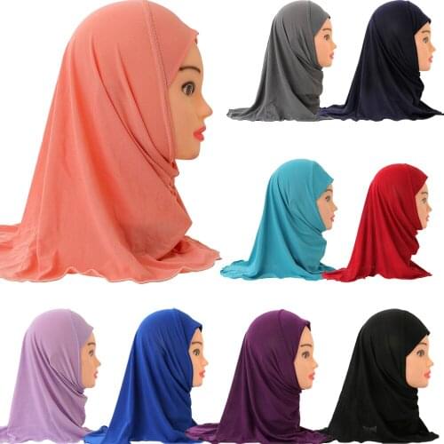 Muslim Kids Child Hijab Amira Girls Scarf Headscarf Wrap Full Cover Islamic Prayer Hat Turban Head Wrap Arab Shawl Ramadan Hijab