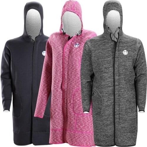 MEN WOMEN Long Knee-length Diving Coat Sunblock Neoprene Diving Long Hooded Coat Wetsuit quick drying Dive Jacket