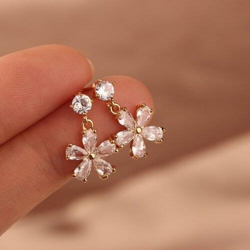 MYWINY copper flowers jewelry zircon earrings for women