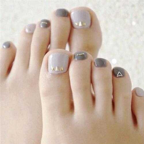 24 x Summer Must Have Gel Color Gray High Quality Pre-design Full Cover French 3D Short Fake False nail For Foot Toenails [T122]