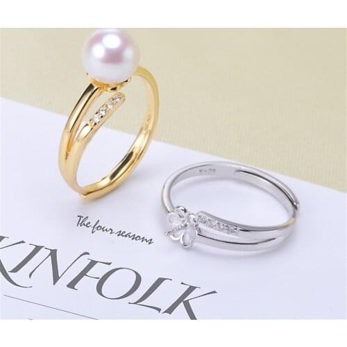 Real Silver S925 Plated Ring Empty Care DIY Accessories Pearl Ring Adjustable Set Semi-finished Products Woman Ring Wholesale